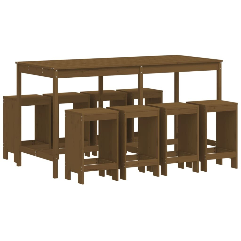 Vidaxl (Honey Brown Pine) Garden Bar Set Outdoor Bar Table Set Bar Stool 9 Piece Solid Wood Pine