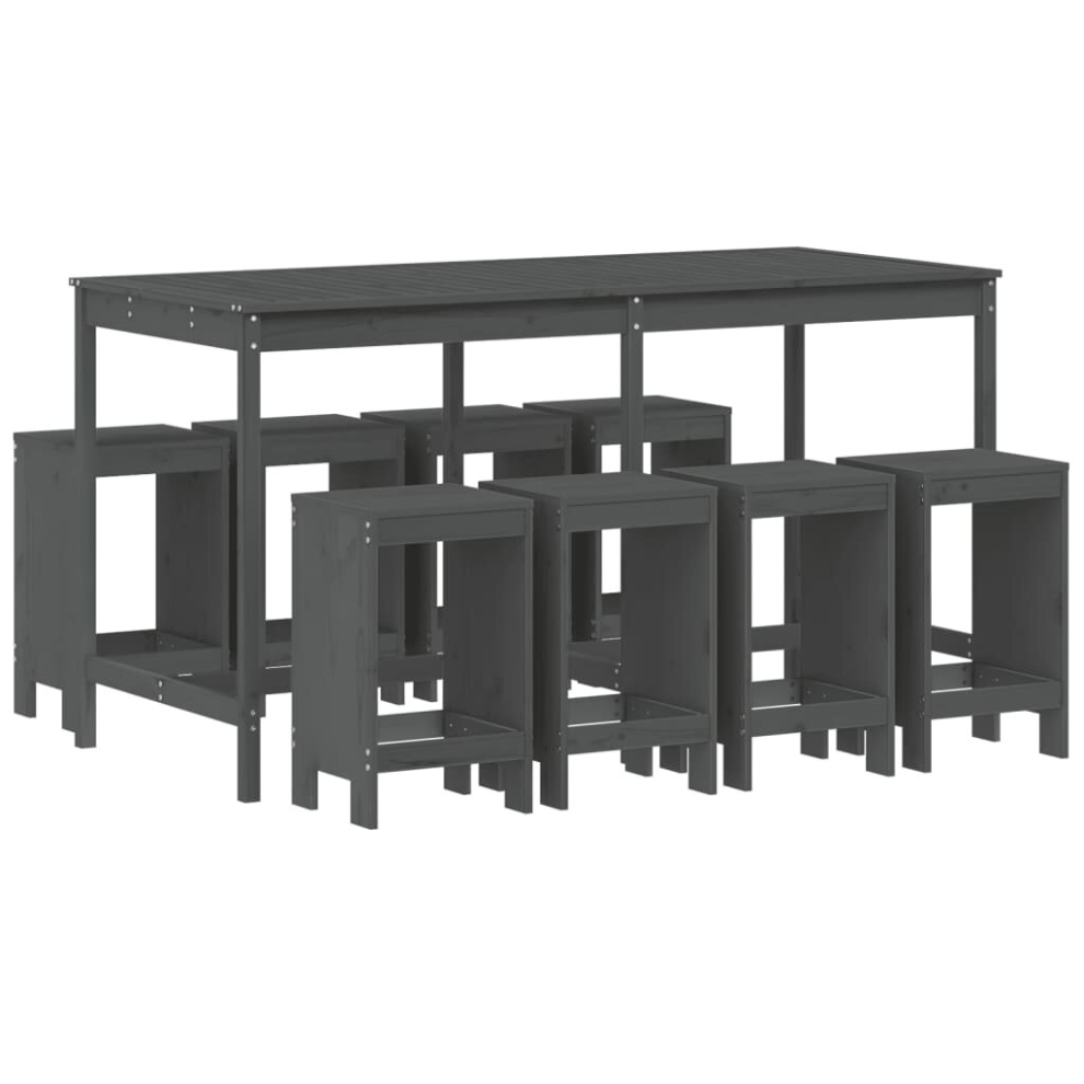Vidaxl (Grey Pine) Garden Bar Set Outdoor Bar Table Set Bar Stool 9 Piece Solid Wood Pine