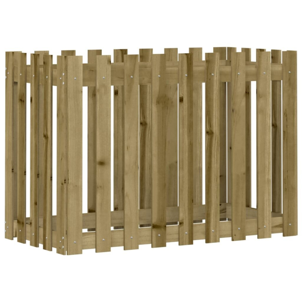 Vidaxl (Natural Impregnated, 100 X 50 X 70 Cm) Garden Raised Bed With Fence Design Outdoor Planter Solid Wood Pine