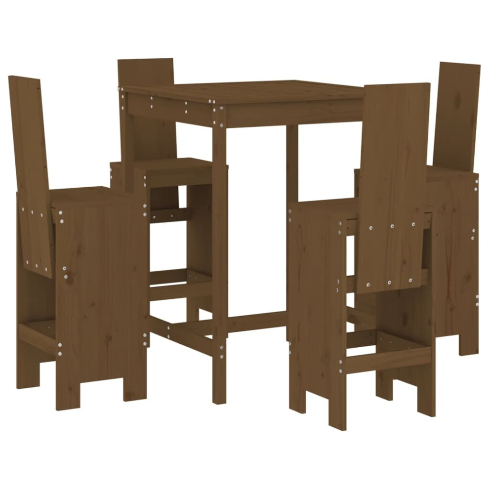 Vidaxl (Honey Brown Pine) Garden Bar Set Outdoor Bar Table Set Bar Stool 5 Piece Solid Wood Pine