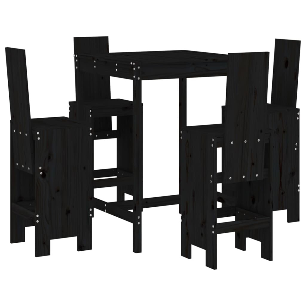 Vidaxl (Black Pine) Garden Bar Set Outdoor Bar Table Set Bar Stool 5 Piece Solid Wood Pine