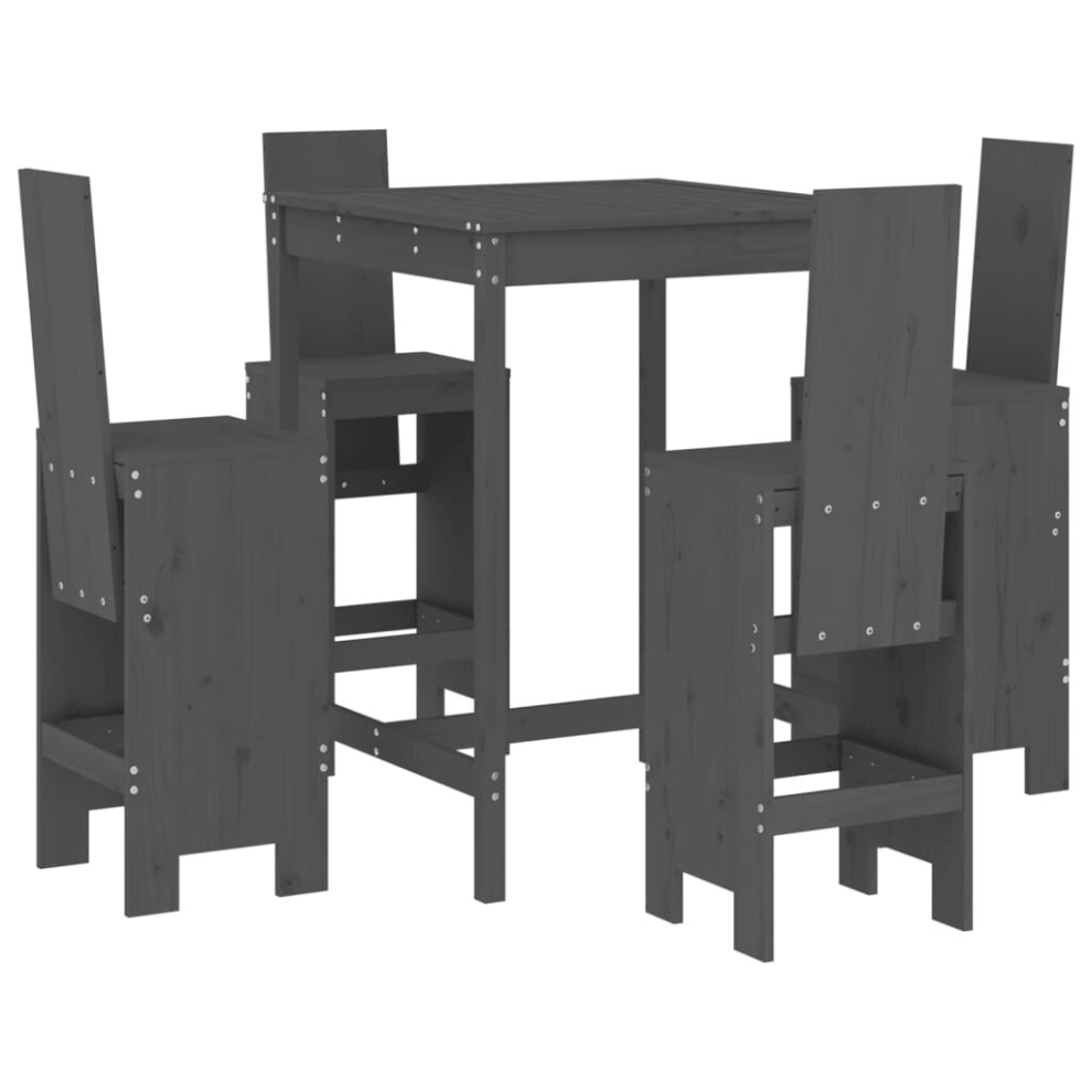 Vidaxl (Grey Pine) Garden Bar Set Outdoor Bar Table Set Bar Stool 5 Piece Solid Wood Pine
