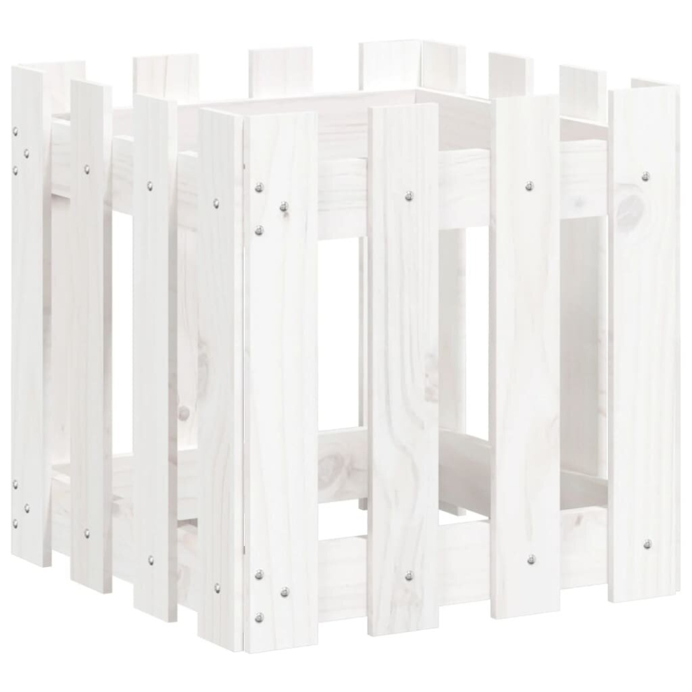 Vidaxl ( Pine, 40 X 40 X 40 Cm) Garden Raised Bed With Fence Design Outdoor Planter Solid Wood Pine White