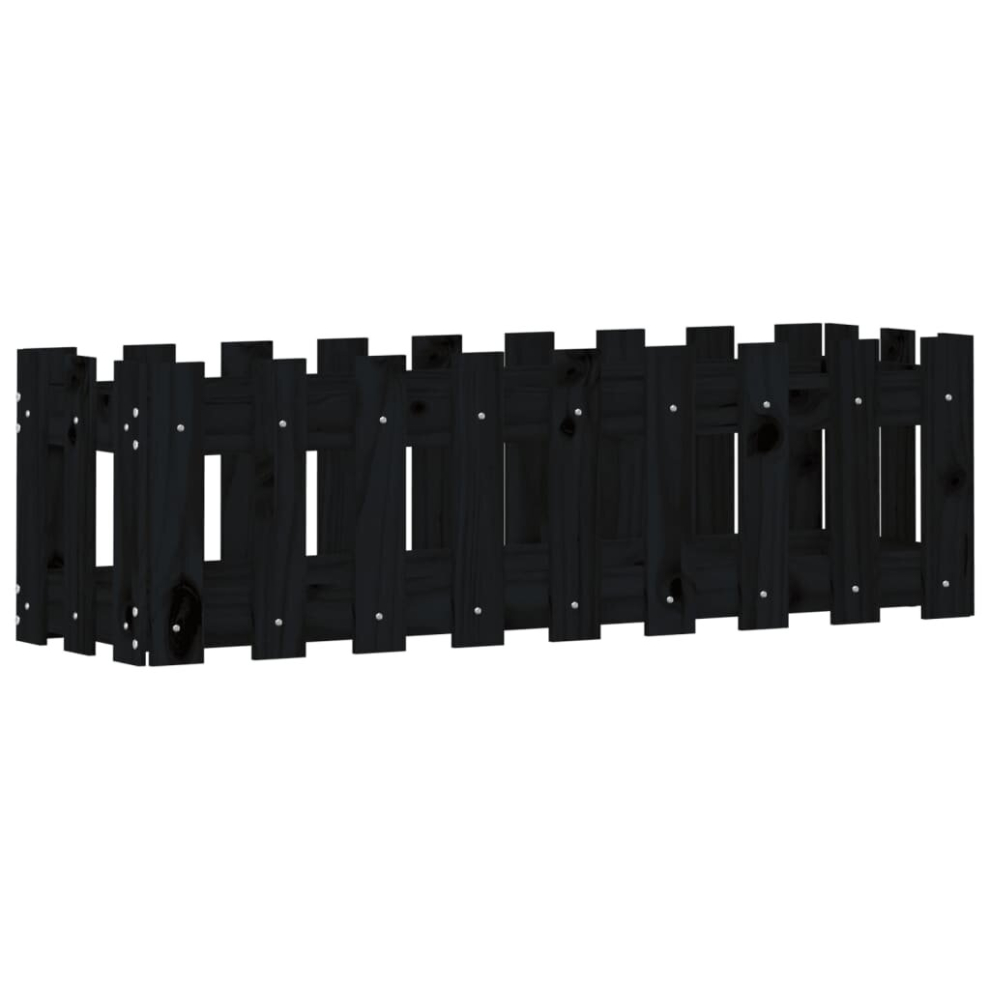 Vidaxl (Black Pine, 100 X 30 X 30 Cm) Garden Raised Bed With Fence Design Outdoor Planter Solid Wood Pine