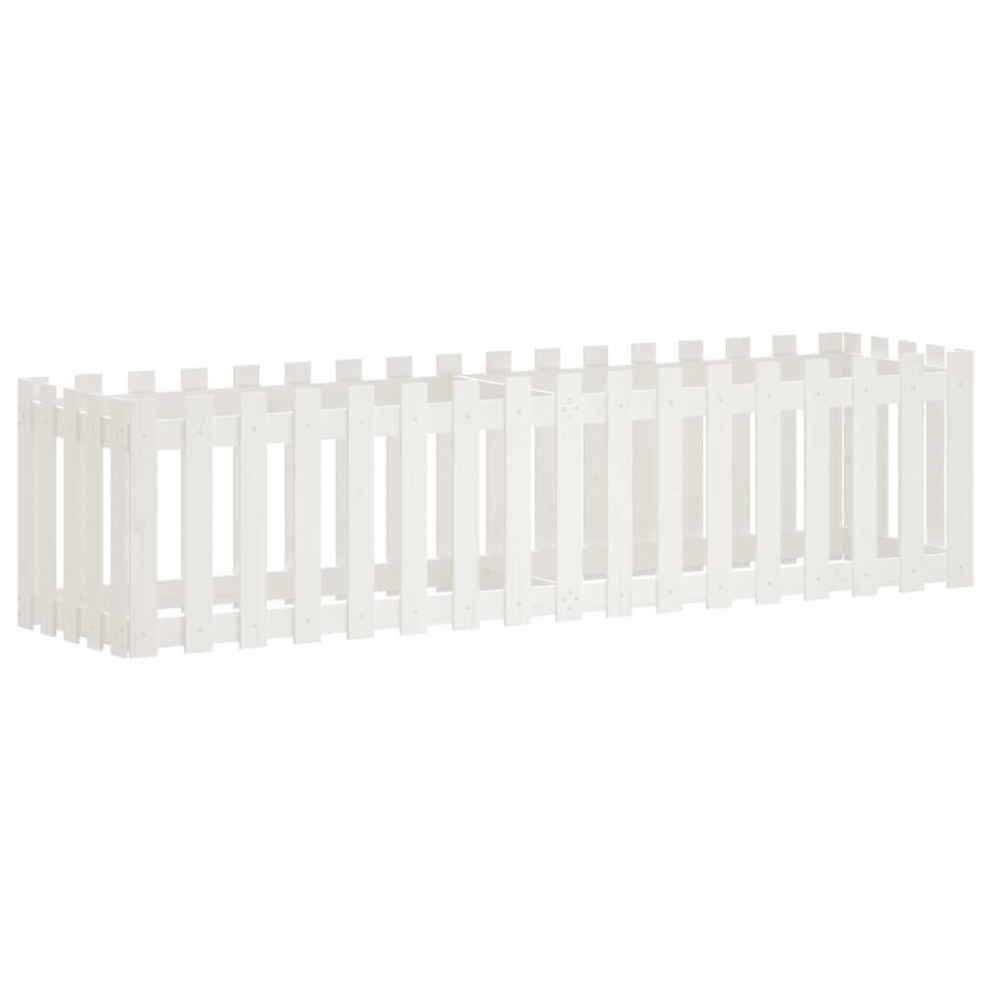Vidaxl (White Pine, 200 X 50 X 50 Cm) Garden Raised Bed With Fence Design Outdoor Planter Solid Wood Pine
