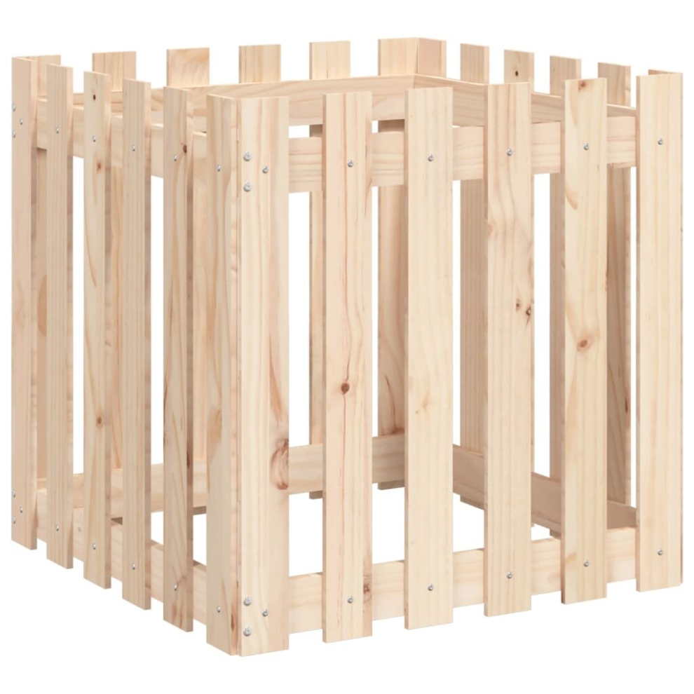Vidaxl (Natural Pine, 60 X 60 X 60 Cm) Garden Raised Bed With Fence Design Outdoor Planter Solid Wood Pine