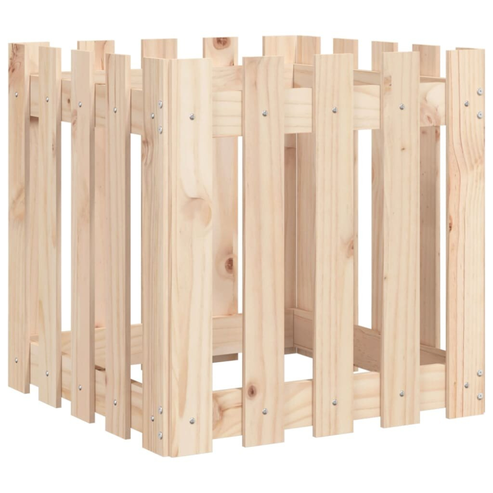 Vidaxl (Natural Pine, 50 X 50 X 50 Cm) Garden Raised Bed With Fence Design Outdoor Planter Solid Wood Pine