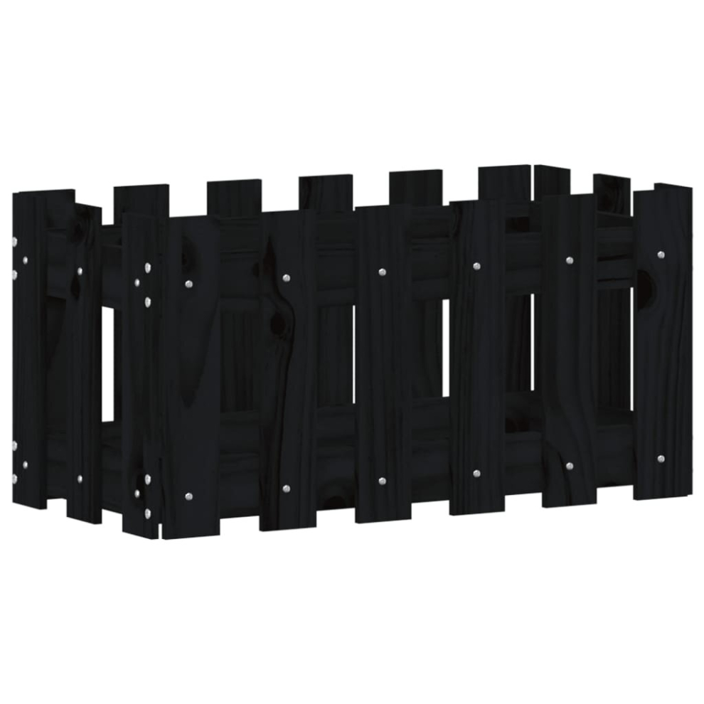 Vidaxl (Black Pine, 60 X 30 X 30 Cm) Garden Raised Bed With Fence Design Outdoor Planter Solid Wood Pine