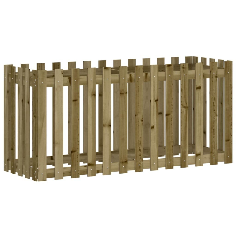 Vidaxl (Natural Impregnated, 150 X 50 X 70 Cm) Garden Raised Bed With Fence Design Outdoor Planter Solid Wood Pine