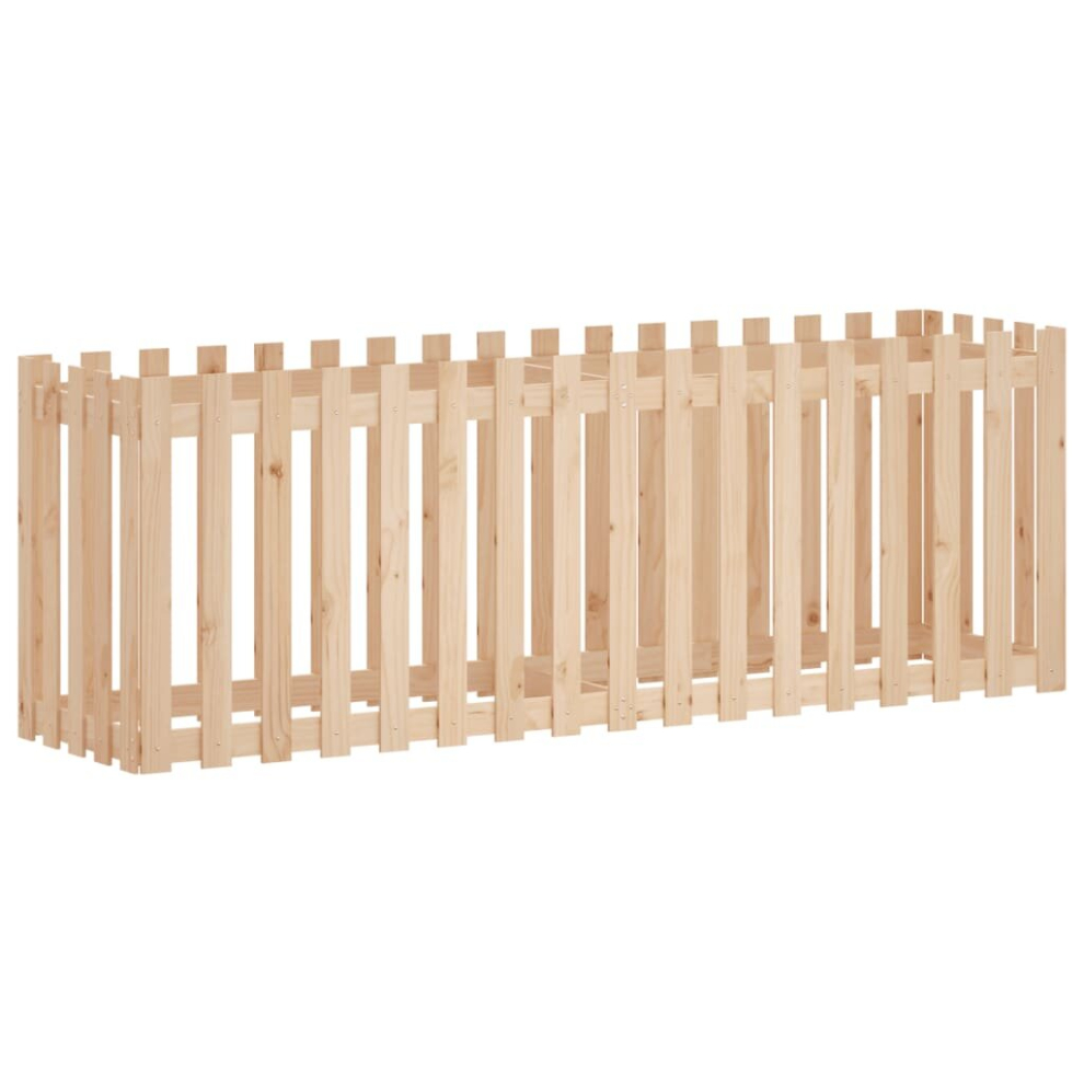 Vidaxl (Natural Pine, 200 X 50 X 70 Cm) Garden Raised Bed With Fence Design Outdoor Planter Solid Wood Pine