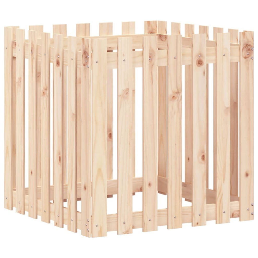 Vidaxl (Natural Pine, 70 X 70 X 70 Cm) Garden Raised Bed With Fence Design Outdoor Planter Solid Wood Pine
