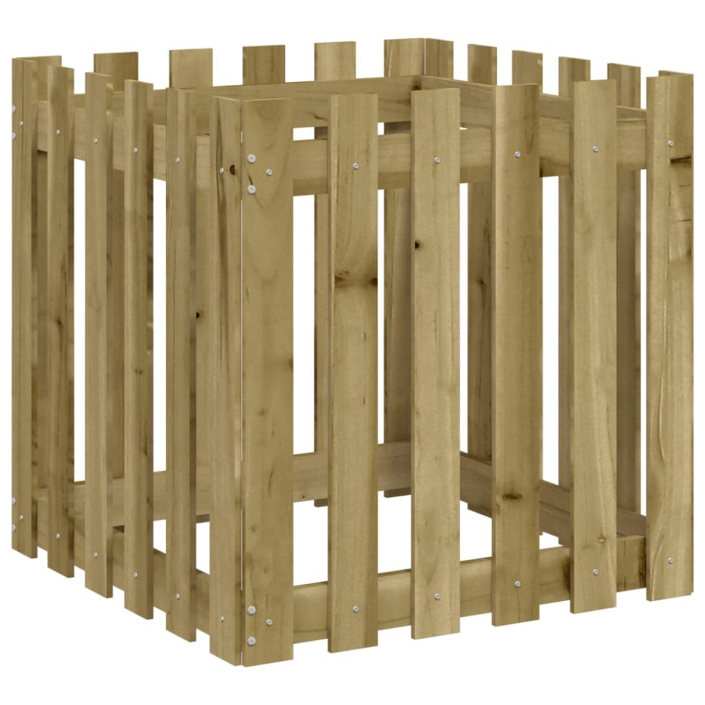 Vidaxl (Natural Impregnated, 60 X 60 X 60 Cm) Garden Raised Bed With Fence Design Outdoor Planter Solid Wood Pine