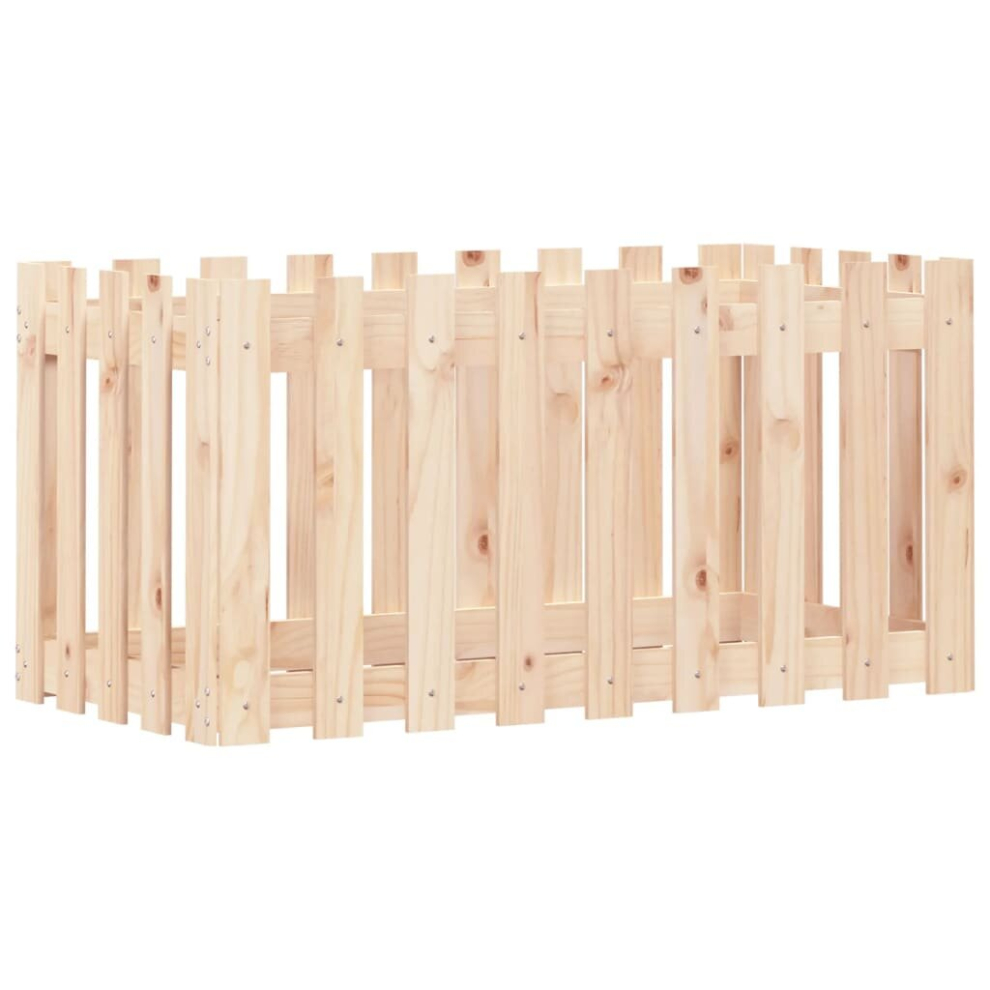 Vidaxl (Natural Pine, 100 X 50 X 50 Cm) Garden Raised Bed With Fence Design Outdoor Planter Solid Wood Pine