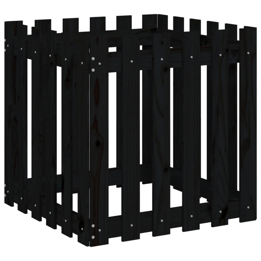 Vidaxl (Black Pine, 60 X 60 X 60 Cm) Garden Raised Bed With Fence Design Outdoor Planter Solid Wood Pine