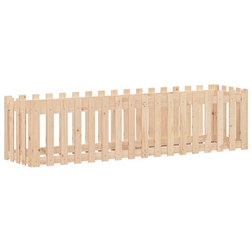 Vidaxl (Natural Pine, 200 X 50 X 50 Cm) Garden Raised Bed With Fence Design Outdoor Planter Solid Wood Pine