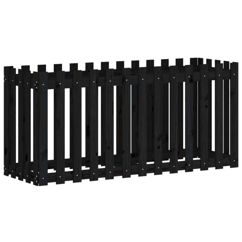 Vidaxl (Black Pine, 150 X 50 X 70 Cm) Garden Raised Bed With Fence Design Outdoor Planter Solid Wood Pine