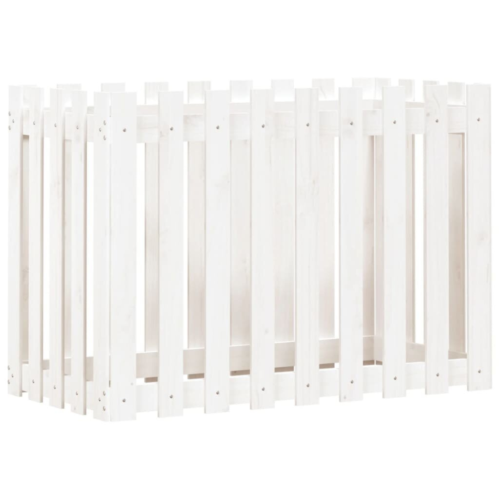 Vidaxl (White Pine, 100 X 50 X 70 Cm) Garden Raised Bed With Fence Design Outdoor Planter Solid Wood Pine