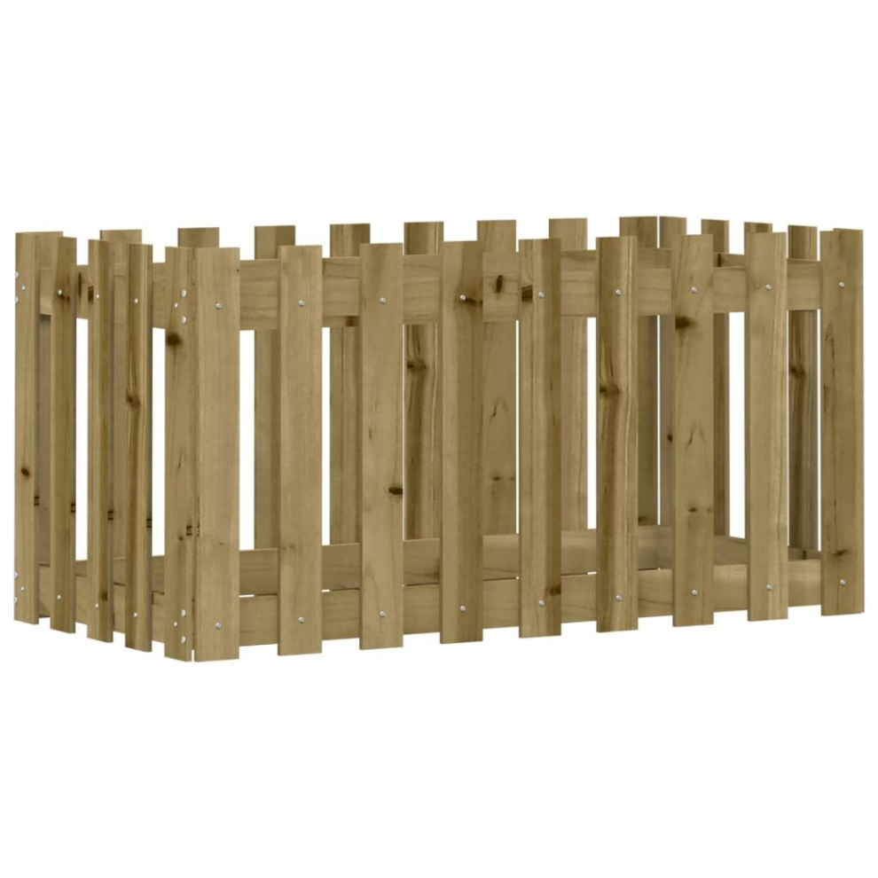 Vidaxl (Natural Impregnated, 100 X 50 X 50 Cm) Garden Raised Bed With Fence Design Outdoor Planter Solid Wood Pine