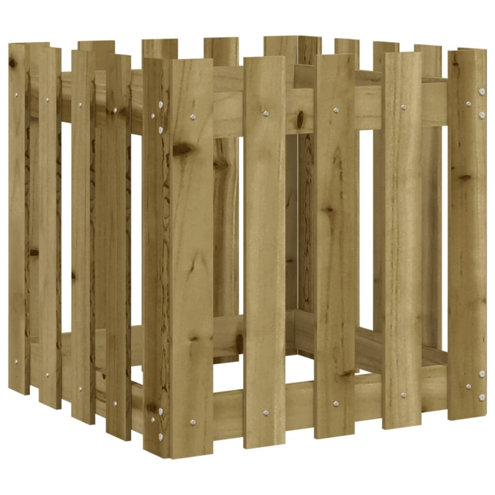 Vidaxl (Natural Impregnated, 50 X 50 X 50 Cm) Garden Raised Bed With Fence Design Outdoor Planter Solid Wood Pine