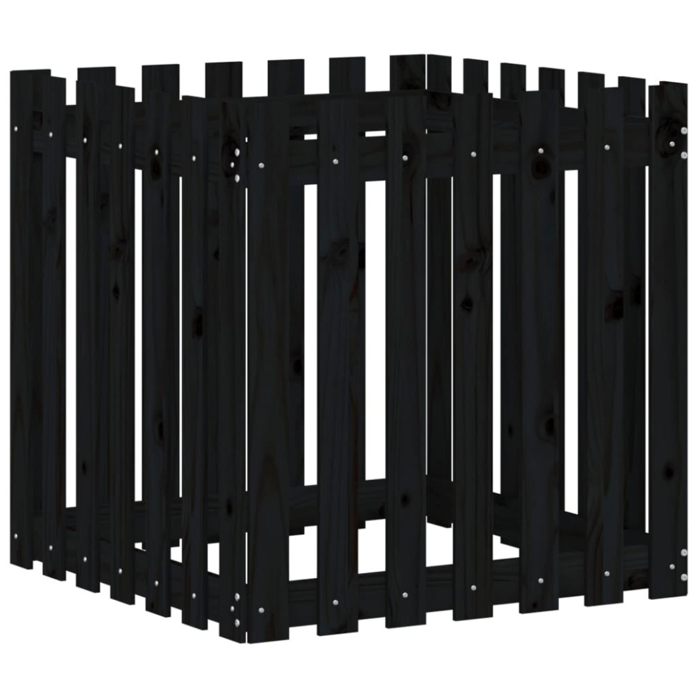 Vidaxl ( Pine, 70 X 70 X 70 Cm) Garden Raised Bed With Fence Design Outdoor Planter Solid Wood Pine Black