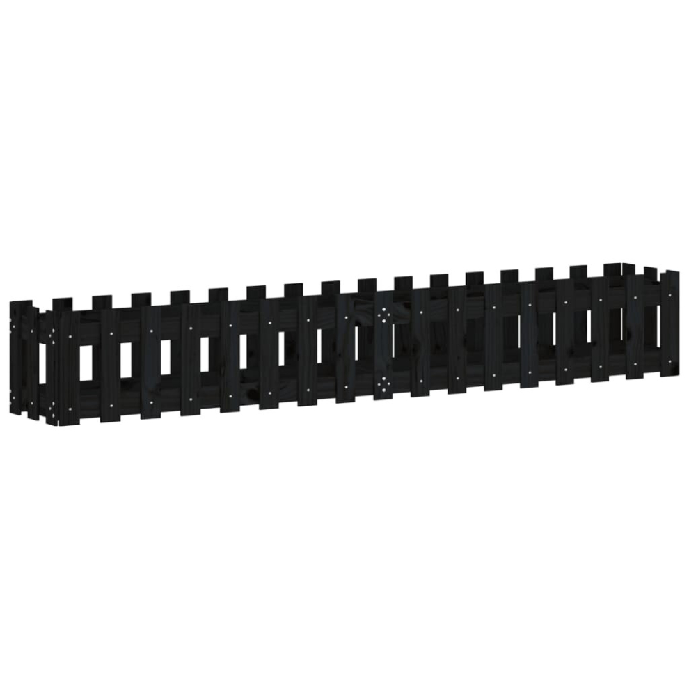 Vidaxl (Black Pine, 200 X 30 X 30 Cm) Garden Raised Bed With Fence Design Outdoor Planter Solid Wood Pine