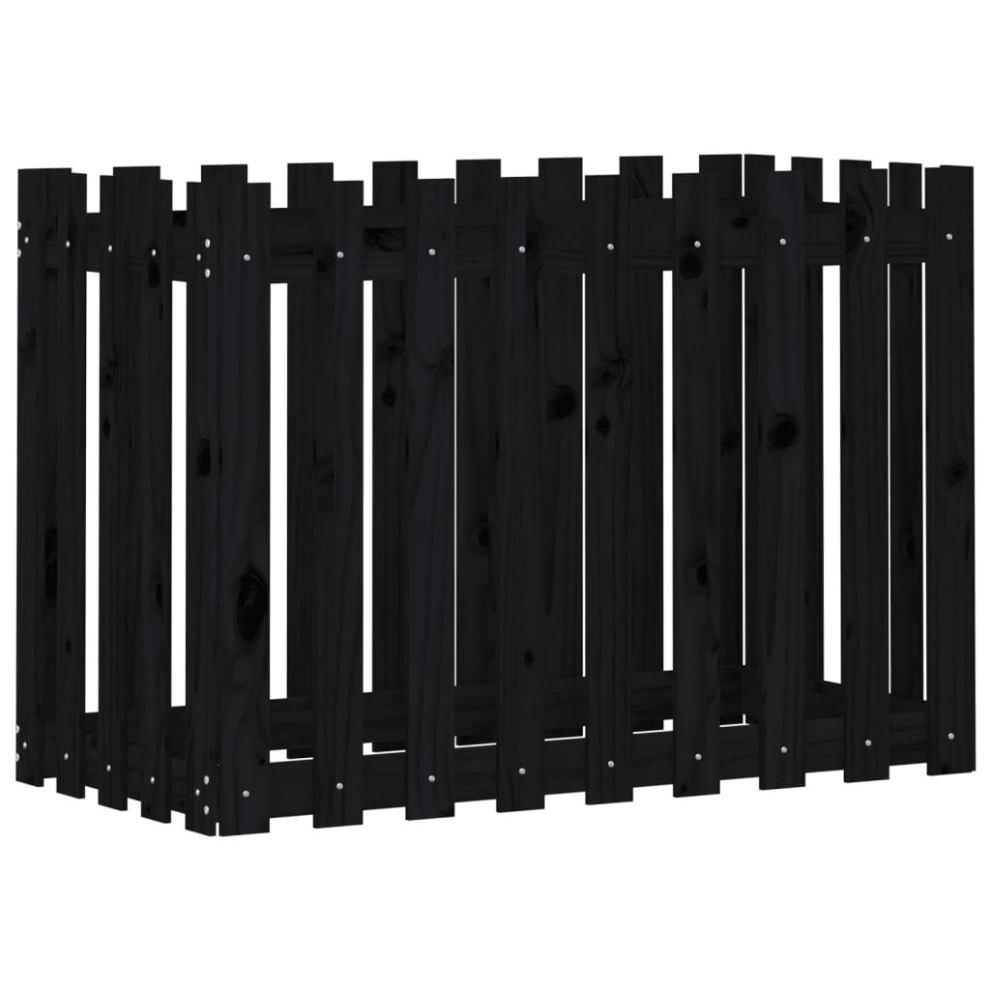 Vidaxl (Black Pine, 100 X 50 X 70 Cm) Garden Raised Bed With Fence Design Outdoor Planter Solid Wood Pine
