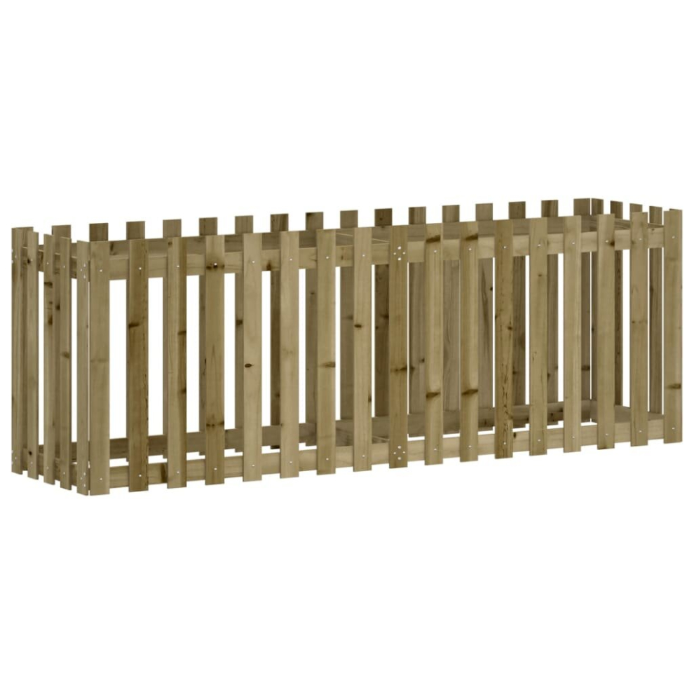 (natural impregnated, 200 X 50 X 70 cm) vidaXL Garden Raised Bed With Fence Design Outdoor Planter Solid Wood Pine