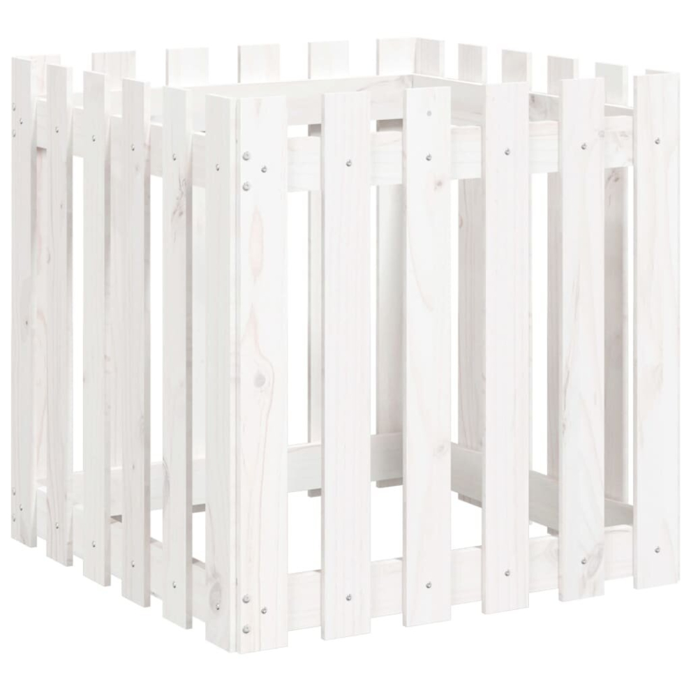 Vidaxl (White Pine, 60 X 60 X 60 Cm) Garden Raised Bed With Fence Design Outdoor Planter Solid Wood Pine