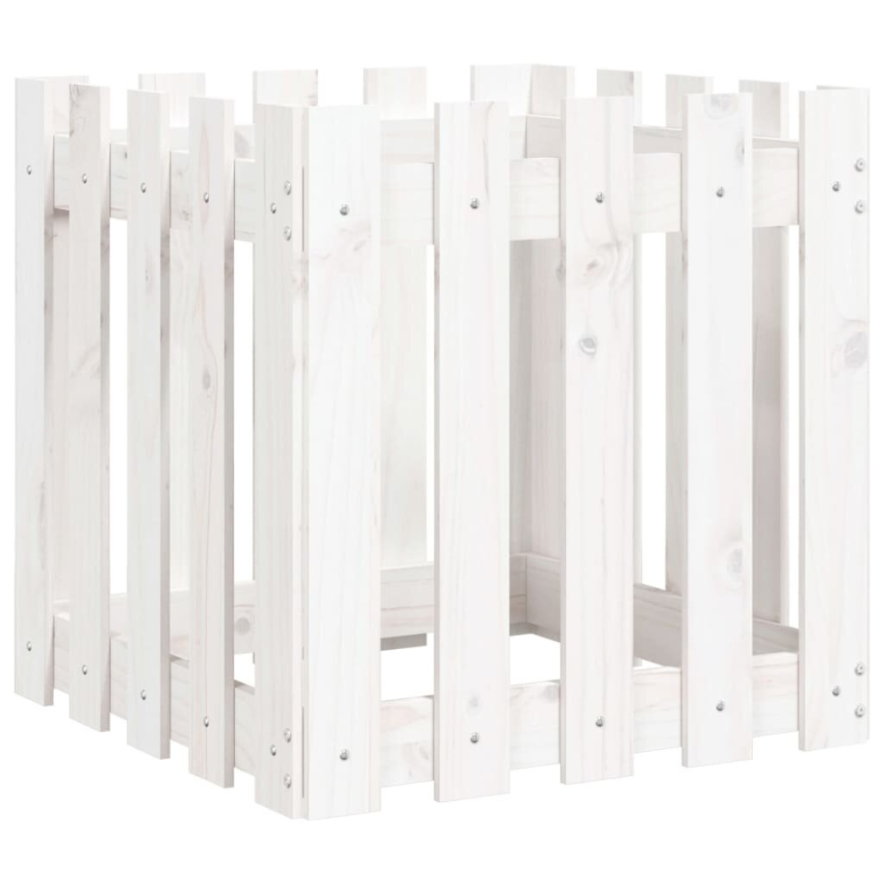 Vidaxl ( Pine, 50 X 50 X 50 Cm) Garden Raised Bed With Fence Design Outdoor Planter Solid Wood Pine White