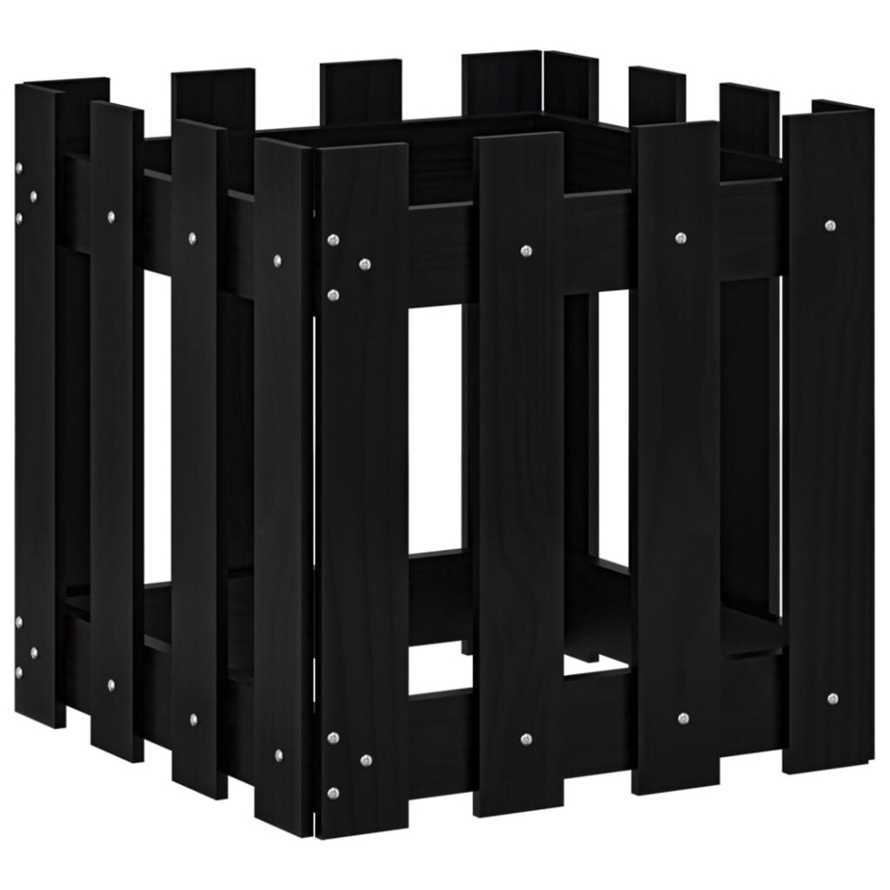 Vidaxl (Black Pine, 40 X 40 X 40 Cm) Garden Raised Bed With Fence Design Outdoor Planter Solid Wood Pine
