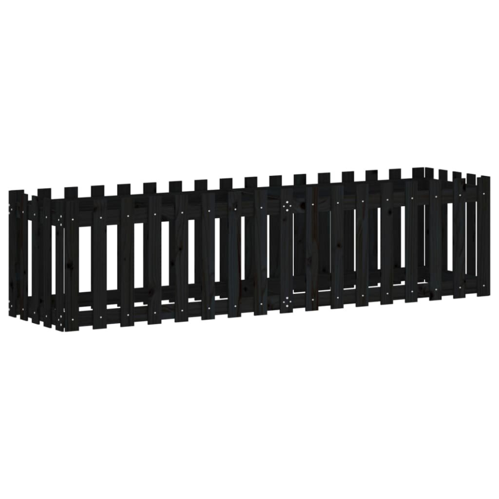 Vidaxl (Black Pine, 200 X 50 X 50 Cm) Garden Raised Bed With Fence Design Outdoor Planter Solid Wood Pine