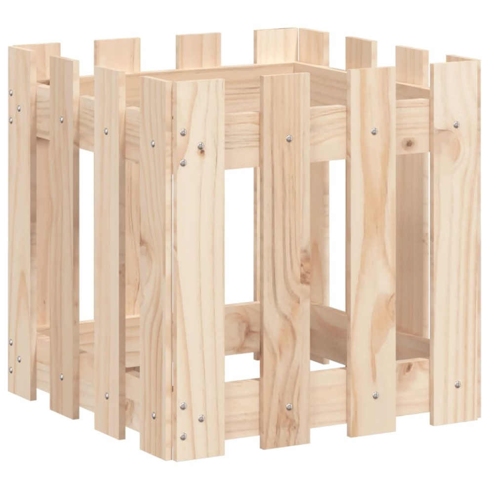 Vidaxl (Natural Pine, 40 X 40 X 40 Cm) Garden Raised Bed With Fence Design Outdoor Planter Solid Wood Pine