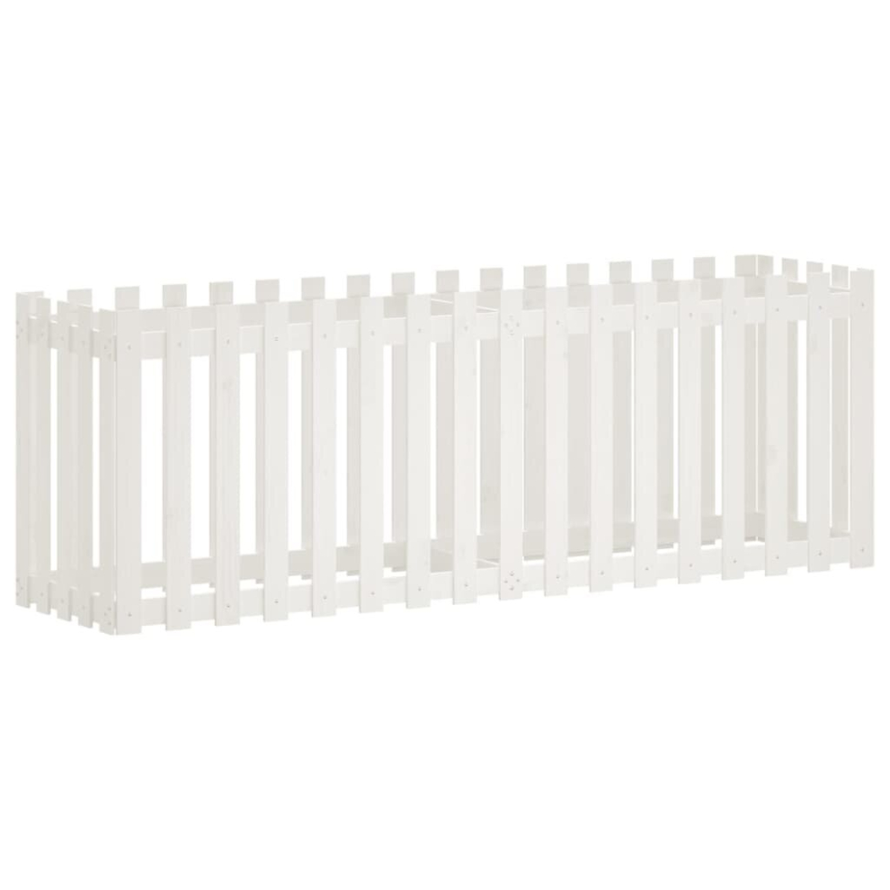 Vidaxl ( Pine, 200 X 50 X 70 Cm) Garden Raised Bed With Fence Design Outdoor Planter Solid Wood Pine White