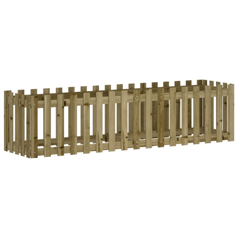 Vidaxl (Natural Impregnated, 200 X 50 X 50 Cm) Garden Raised Bed With Fence Design Outdoor Planter Solid Wood Pine