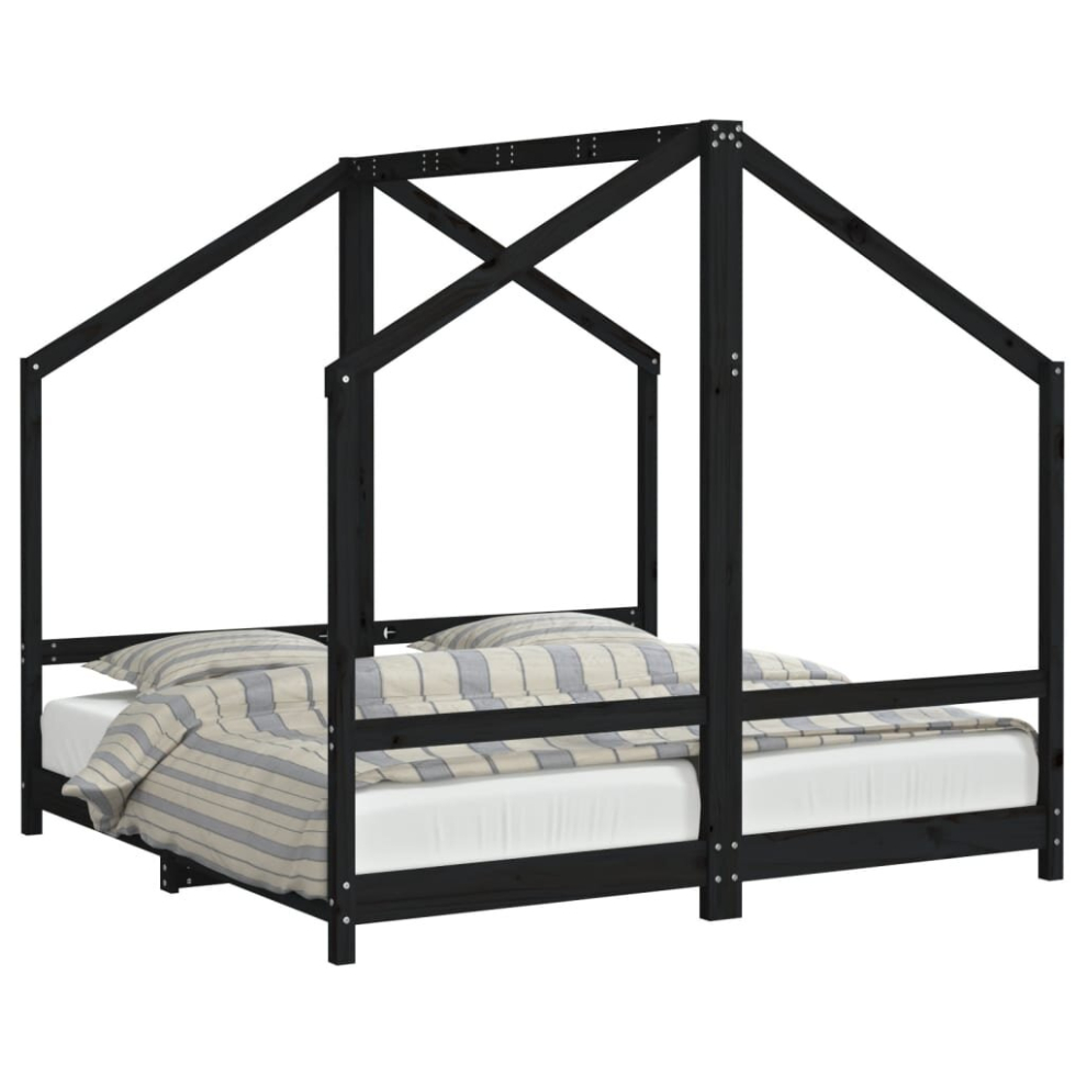 Vidaxl (Black, 80 X 160 Cm) Kids Bed Frame Wooden Bedstead Bed Base Children's Bed Solid Wood Pine