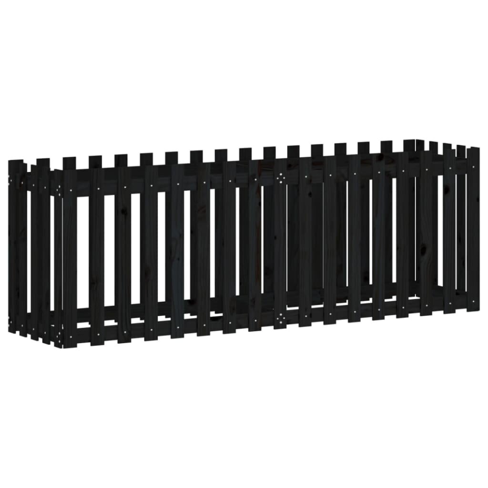 Vidaxl (Black Pine, 200 X 50 X 70 Cm) Garden Raised Bed With Fence Design Outdoor Planter Solid Wood Pine