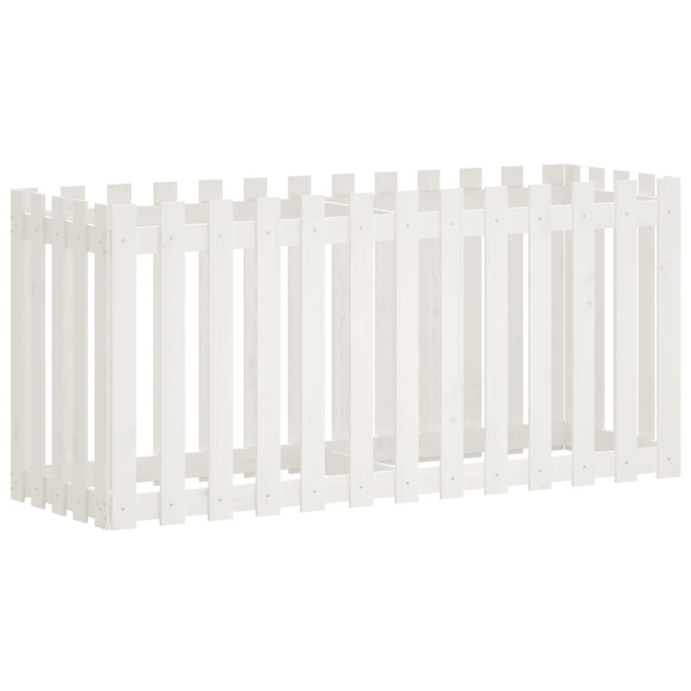 Vidaxl (White Pine, 150 X 50 X 70 Cm) Garden Raised Bed With Fence Design Outdoor Planter Solid Wood Pine