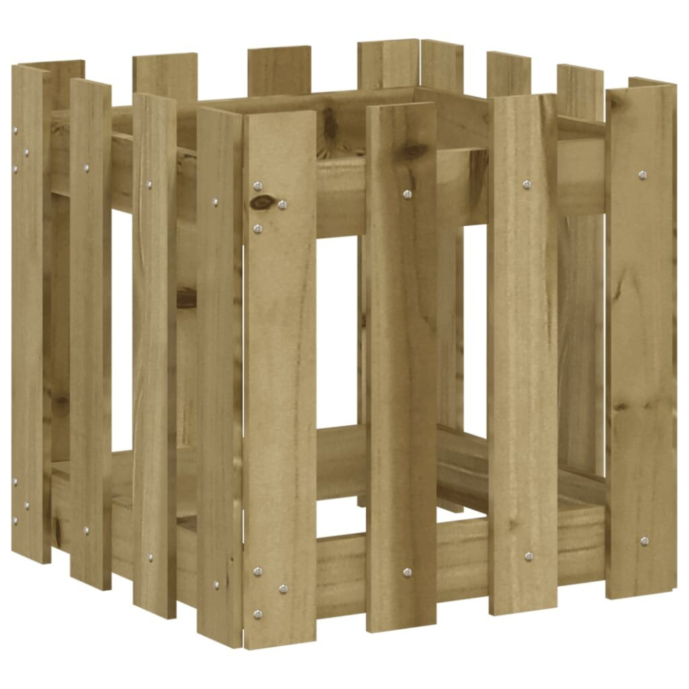 Vidaxl (Natural Impregnated, 40 X 40 X 40 Cm) Garden Raised Bed With Fence Design Outdoor Planter Solid Wood Pine