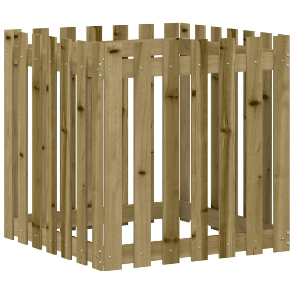 Vidaxl (Natural Impregnated, 70 X 70 X 70 Cm) Garden Raised Bed With Fence Design Outdoor Planter Solid Wood Pine