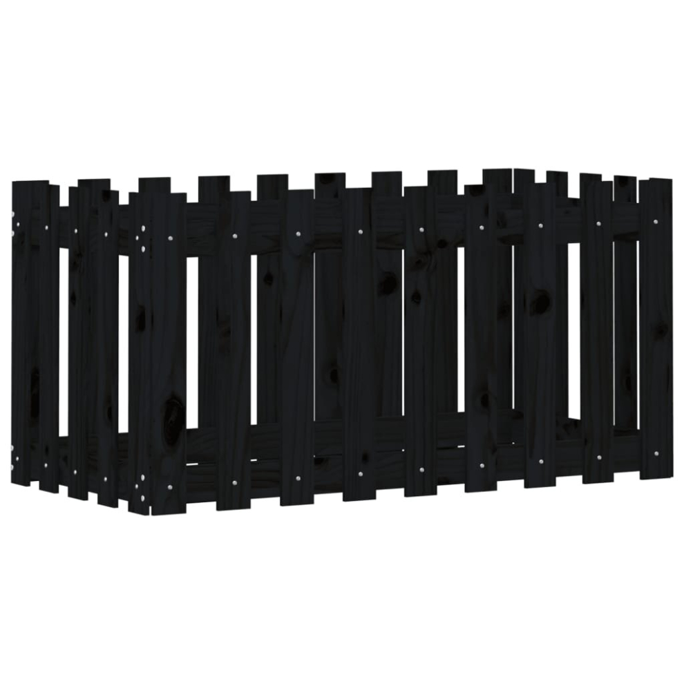 Vidaxl (Black Pine, 100 X 50 X 50 Cm) Garden Raised Bed With Fence Design Outdoor Planter Solid Wood Pine