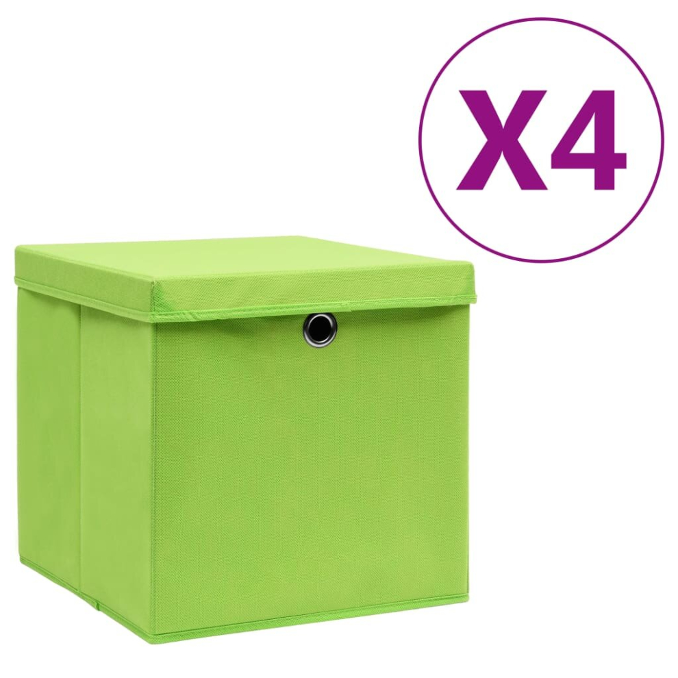 Vidaxl (Green With Lids, 4 Pcs) Storage Boxes Organiser Cube Basket Container Pack Box Storage Chest