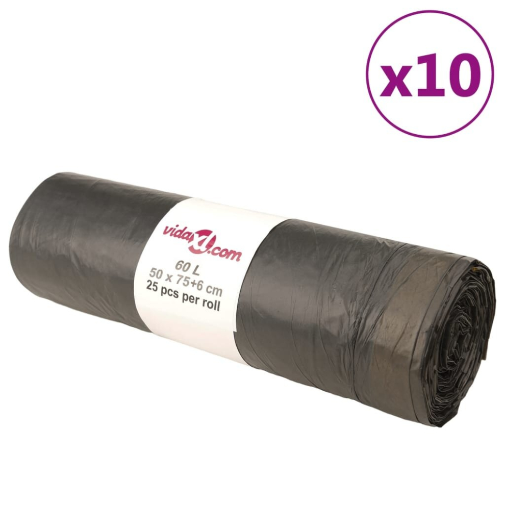 Vidaxl (With Drawstrings, 60 L) Bin Bags Trash Can Bin Liner Rubbish Bag Office Trash Bag 250 Pcs Black