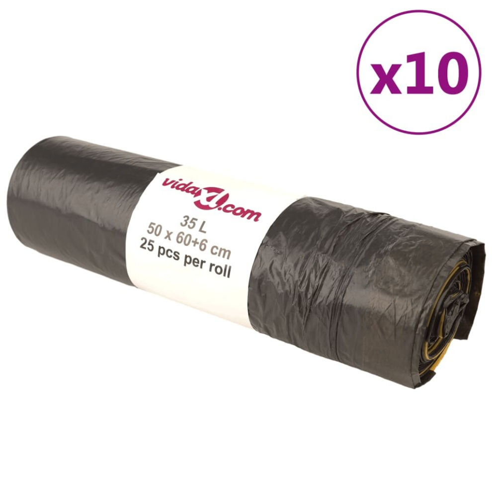 Vidaxl (With Drawstrings, 35 L) Bin Bags Trash Can Bin Liner Rubbish Bag Office Trash Bag 250 Pcs Black