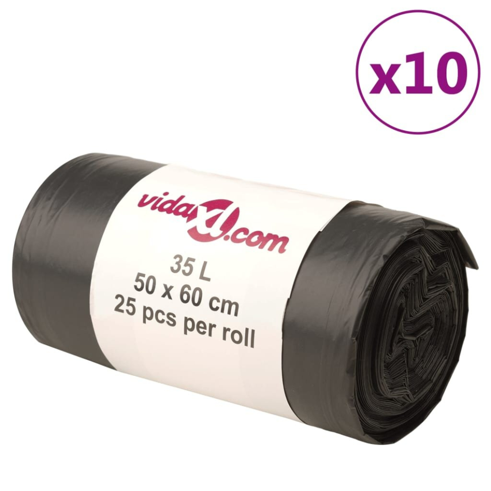 Vidaxl (Without Drawstrings, 35 L) Bin Bags Trash Can Bin Liner Rubbish Bag Office Trash Bag 250 Pcs Black