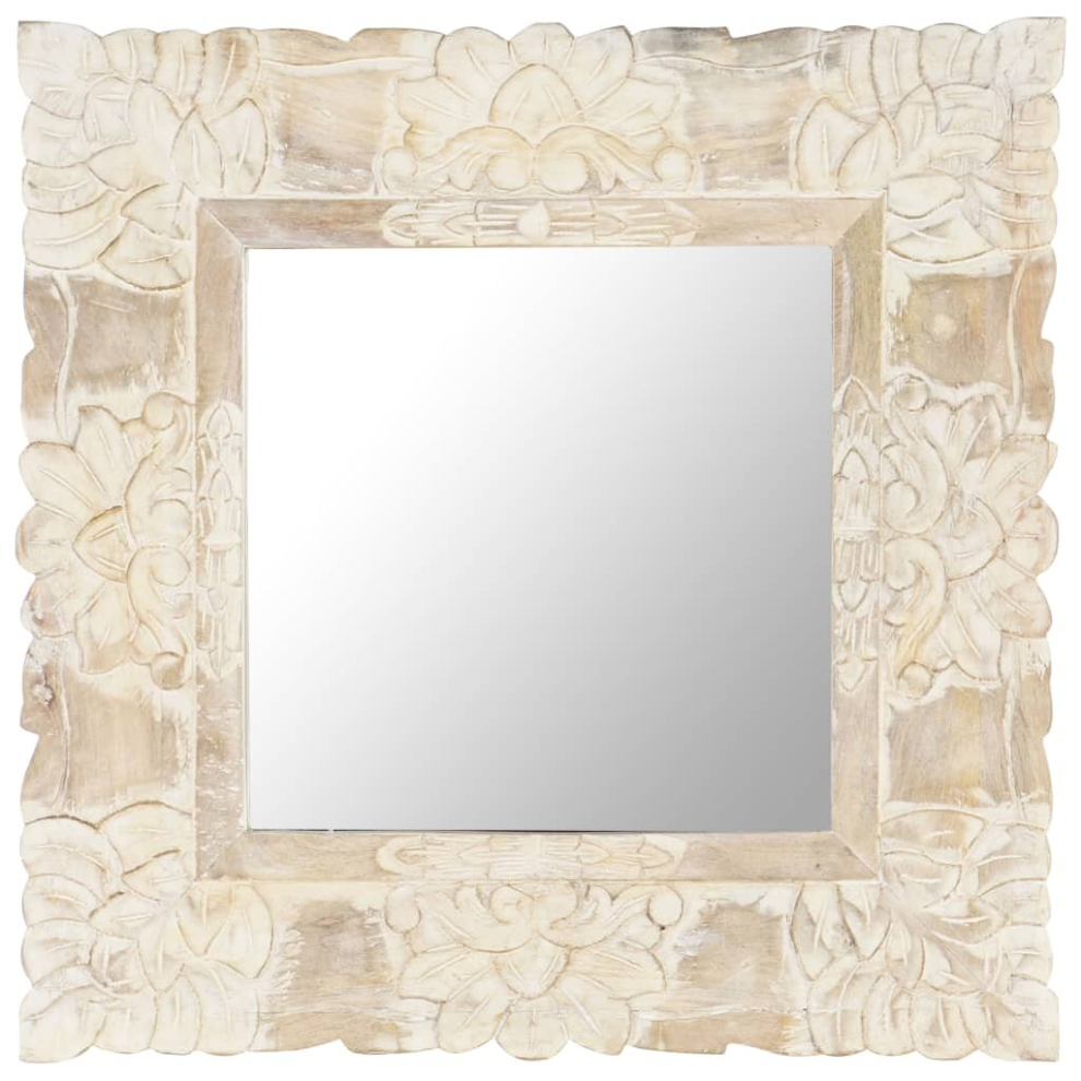 Vidaxl White (White) Mirror Hanging Wall-Mounted Mirror Hall Makeup Mirror Solid Mango Wood