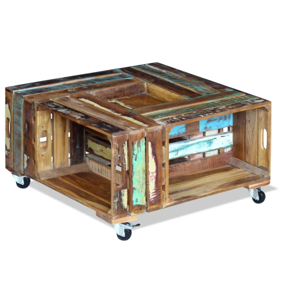 Vidaxl Coffee Table Desk Stand Solid Reclaimed Recycled Wood 70X70x35 Cm Living Room Brown