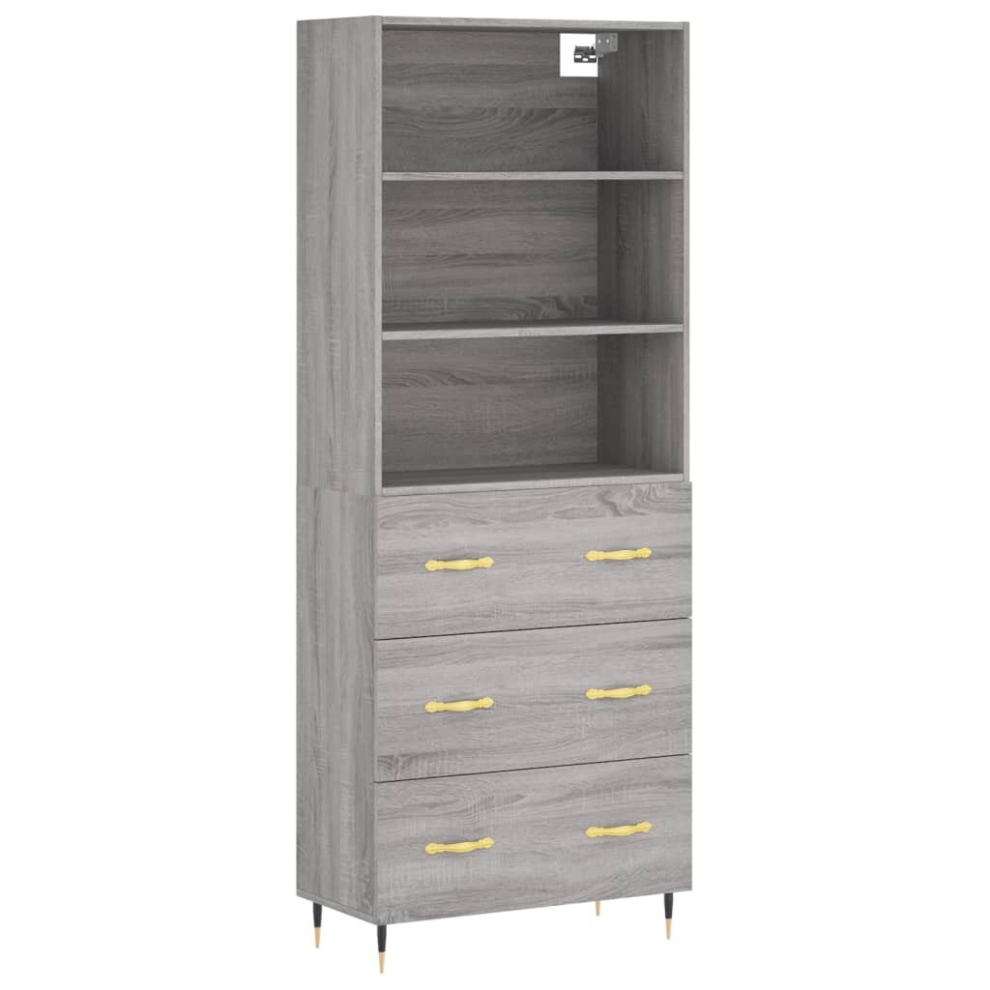 Vidaxl ( Sonoma, 3 Drawers) Highboard Sideboard Storage Cabinet Cupboard Cabinet Engineered Wood Grey