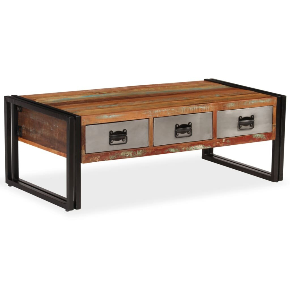 vidaXL Solid Reclaimed Wood Coffee Table with 3 Drawers 100x50x35cm Furniture