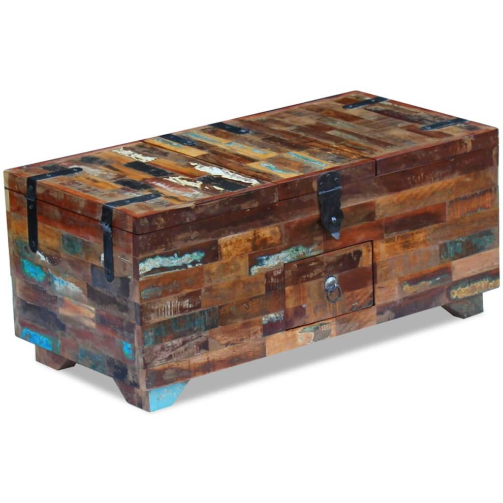 vidaXL Coffee Table Desk Box Chest Furniture Solid Reclaimed Wood 80x40x35 Cm