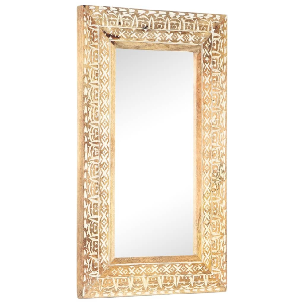 (80 x 50 x 2.6 cm) vidaXL Solid Mango Wood Hand-Carved Mirror Wall Makeup Decoration Multi Sizes